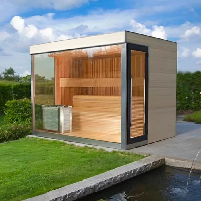 Outdoor Cube Sauna With Wood Burning Stove And Rocks 6 People