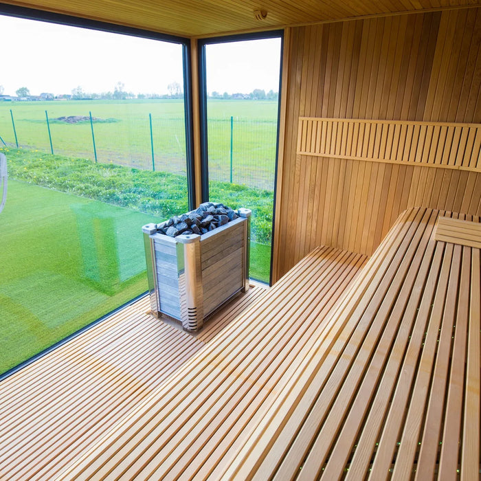 Outdoor Cube Sauna With Wood Burning Stove And Rocks 6 People